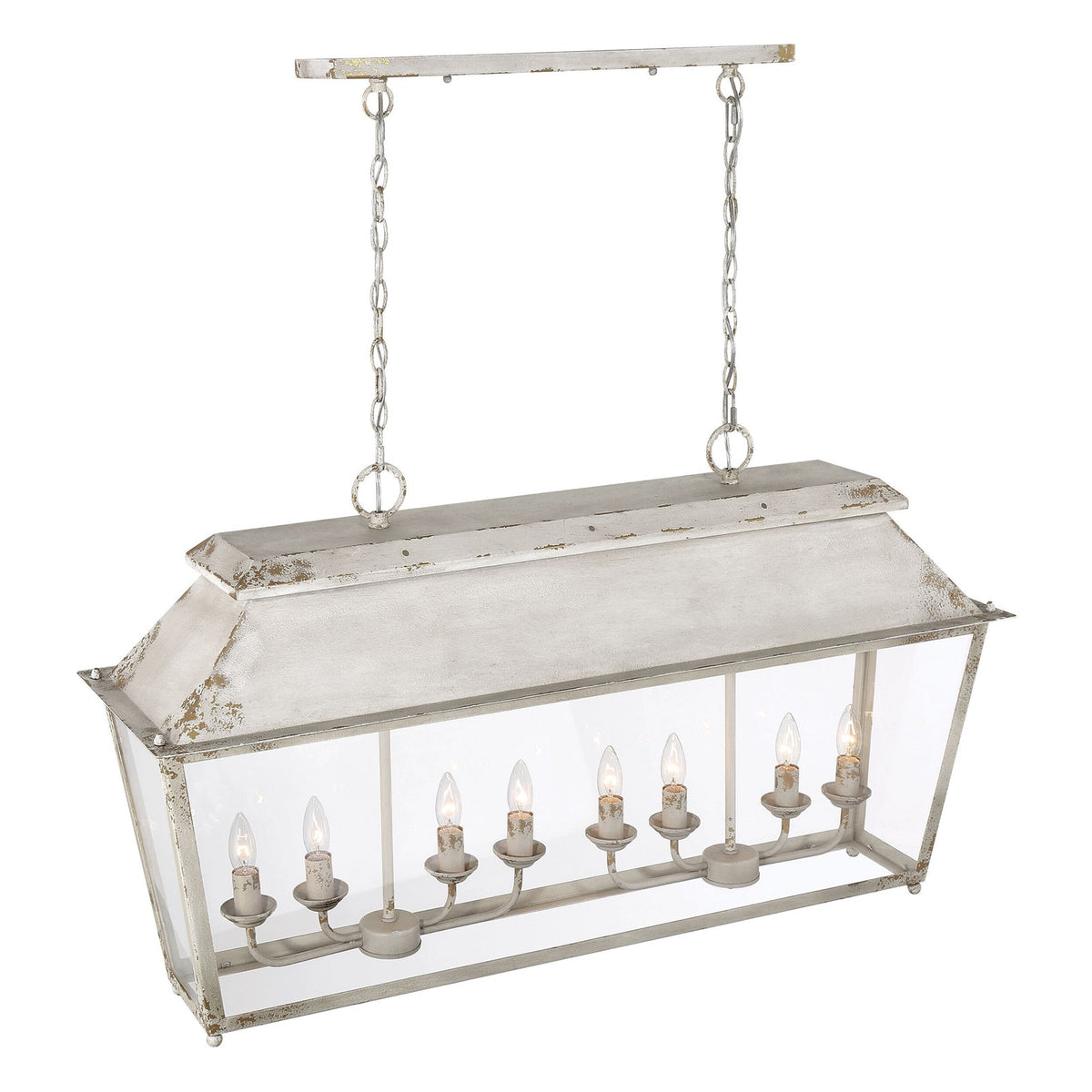 Golden Lighting Abingdon 42in 8-Light Island Light | Farmhouse Antique Ivory and Clear Glass | Kitchen Island & Dining Room | Model 0804-LP AI