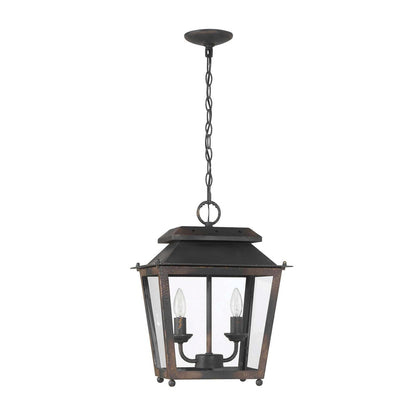 Golden Lighting Abingdon 14in 2-Light Pendant | Farmhouse Antique Black Iron and Clear Glass | Kitchen Island & Dining Room | Model 0804-M2L ABI