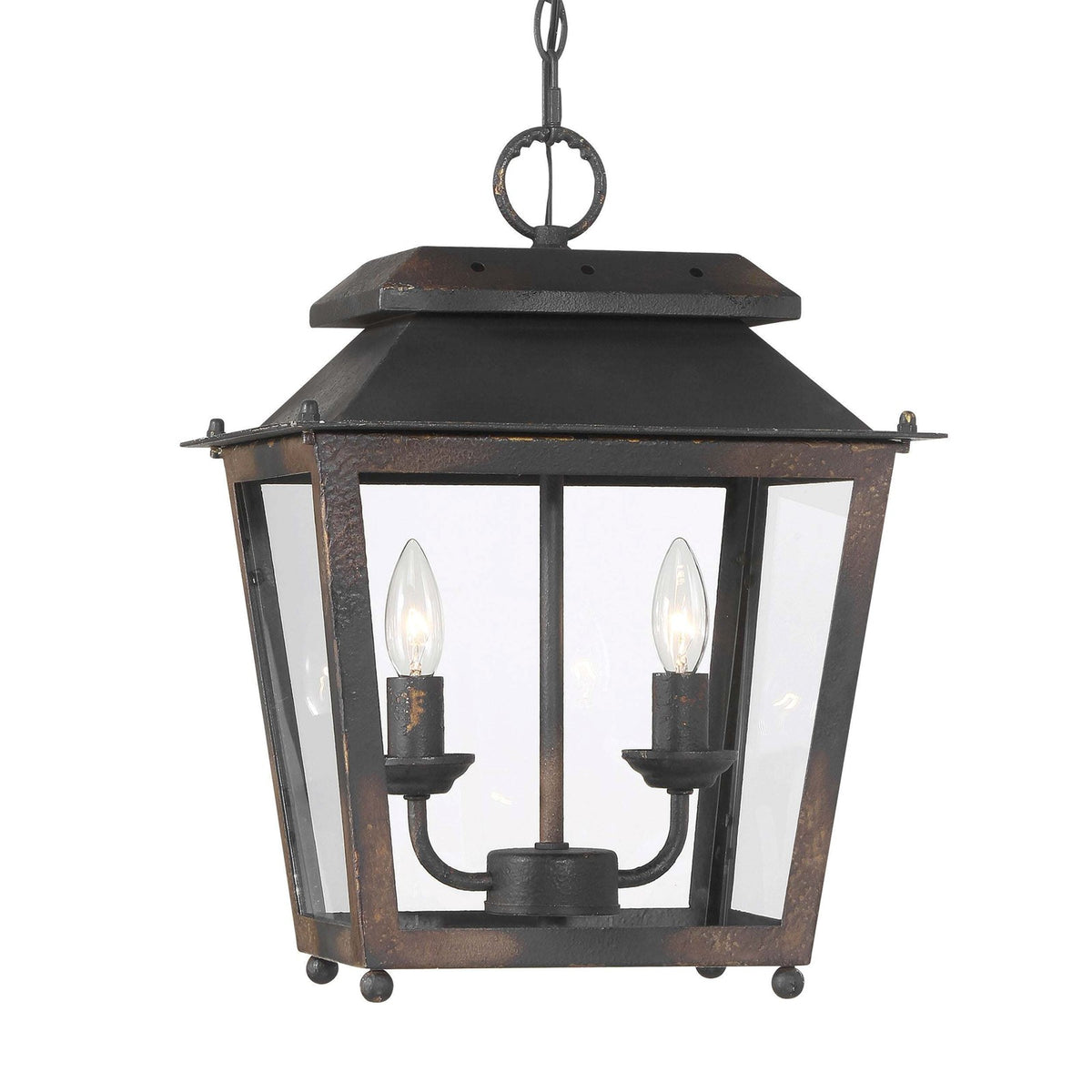 Golden Lighting Abingdon 14in 2-Light Pendant | Farmhouse Antique Black Iron and Clear Glass | Kitchen Island & Dining Room | Model 0804-M2L ABI