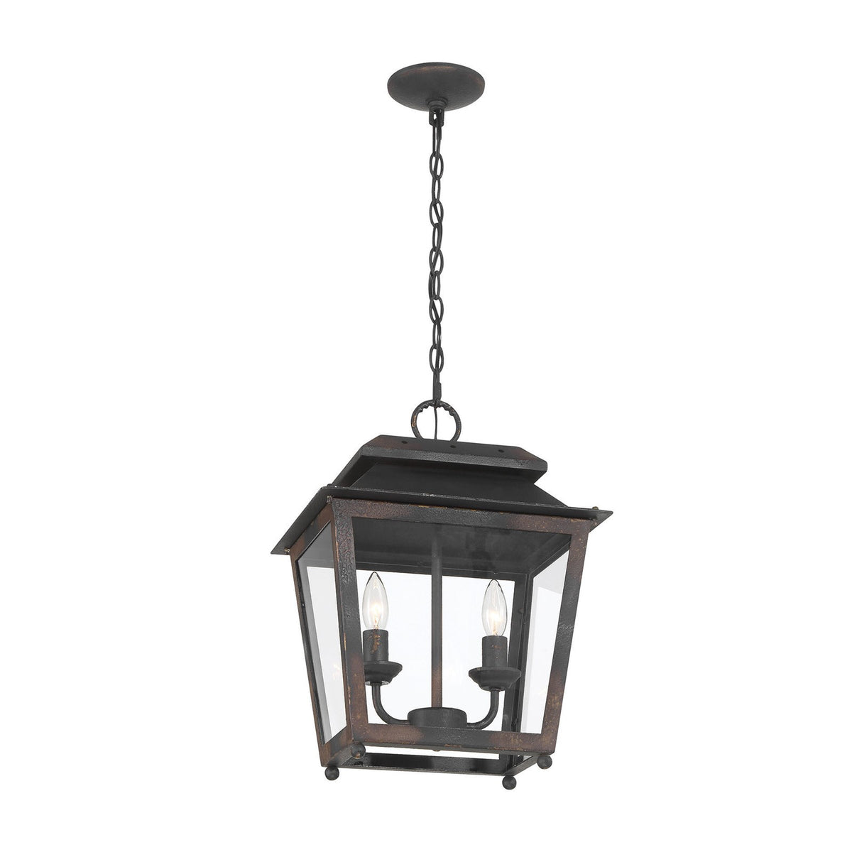Golden Lighting Abingdon 14in 2-Light Pendant | Farmhouse Antique Black Iron and Clear Glass | Kitchen Island & Dining Room | Model 0804-M2L ABI