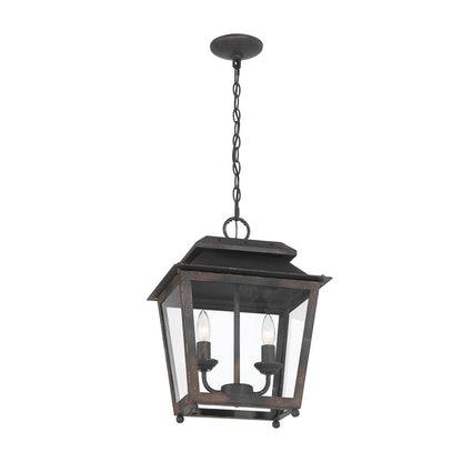 Golden Lighting Abingdon 14in 2-Light Pendant | Farmhouse Antique Black Iron and Clear Glass | Kitchen Island & Dining Room | Model 0804-M2L ABI
