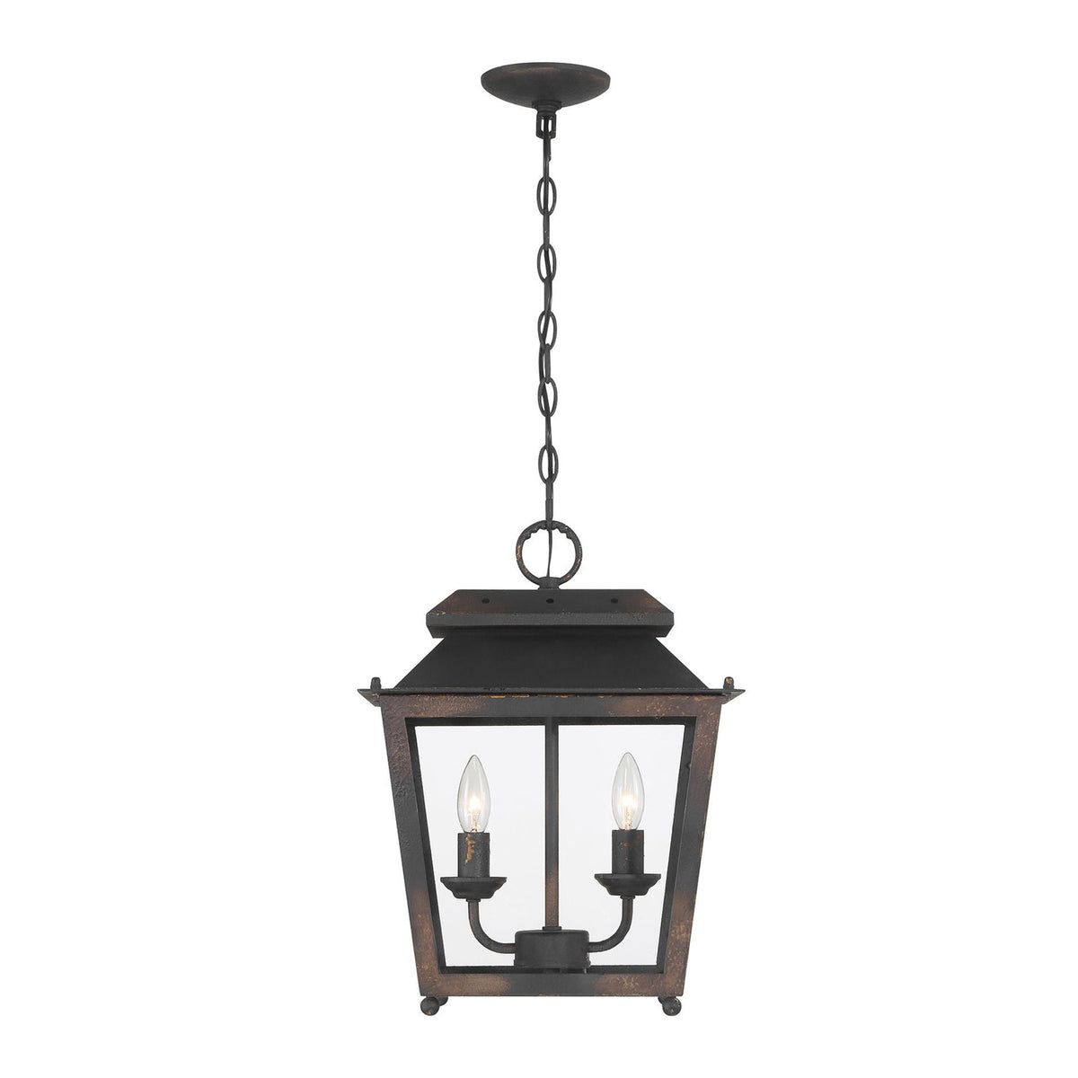 Golden Lighting Abingdon 14in 2-Light Pendant | Farmhouse Antique Black Iron and Clear Glass | Kitchen Island & Dining Room | Model 0804-M2L ABI