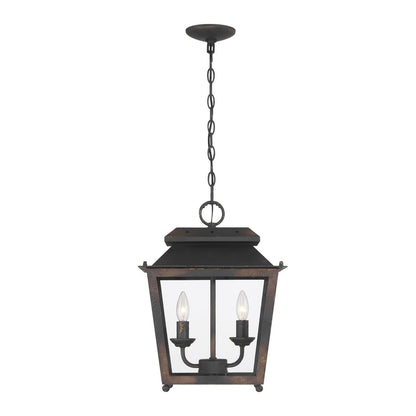 Golden Lighting Abingdon 14in 2-Light Pendant | Farmhouse Antique Black Iron and Clear Glass | Kitchen Island & Dining Room | Model 0804-M2L ABI