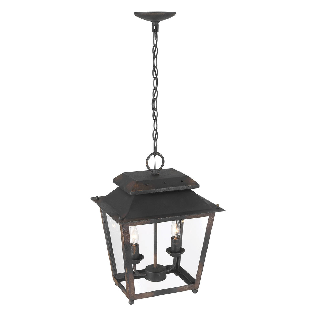 Golden Lighting Abingdon 14in 2-Light Pendant | Farmhouse Antique Black Iron and Clear Glass | Kitchen Island & Dining Room | Model 0804-M2L ABI