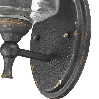 Golden Lighting Keating 1-Light Wall Sconce | Farmhouse Antique Black Iron and Hammered Water Glass | Hallway & Bathroom | Model 0806-1W ABI-HWG