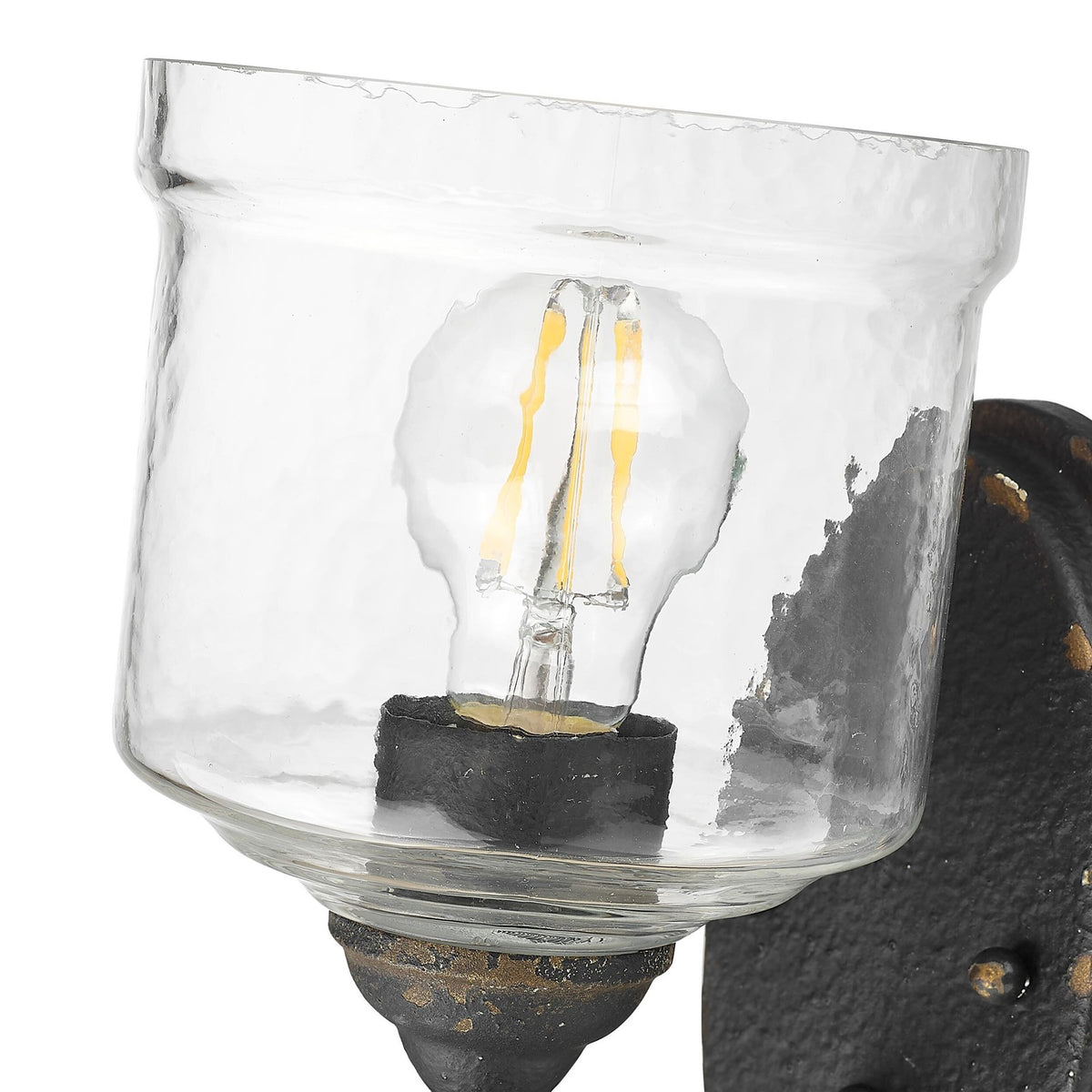 Golden Lighting Keating 1-Light Wall Sconce | Farmhouse Antique Black Iron and Hammered Water Glass | Hallway & Bathroom | Model 0806-1W ABI-HWG