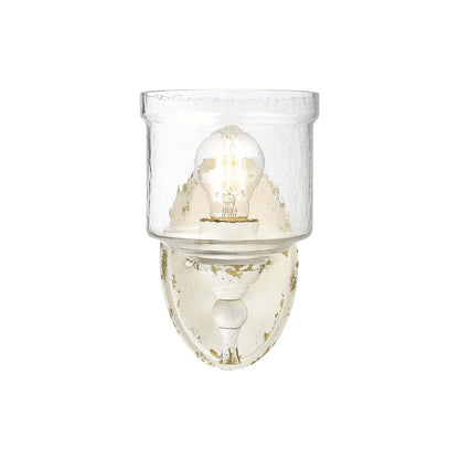 Golden Lighting Keating 1-Light Wall Sconce | Country Farmhouse Antique Ivory and Hammered Water Glass | Bathroom & Hallway | Model 0806-1W AI-HWG