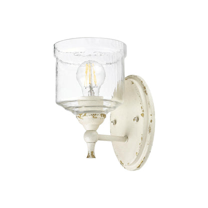 Golden Lighting Keating 1-Light Wall Sconce | Country Farmhouse Antique Ivory and Hammered Water Glass | Bathroom & Hallway | Model 0806-1W AI-HWG