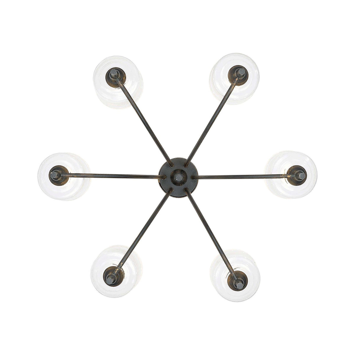 Golden Lighting Keating 33in 6-Light Chandelier | Farmhouse Antique Black Iron and Hammered Water Glass | Dining Room & Foyer | Model 0806-6 ABI-HWG