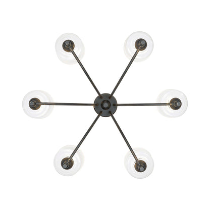Golden Lighting Keating 33in 6-Light Chandelier | Farmhouse Antique Black Iron and Hammered Water Glass | Dining Room & Foyer | Model 0806-6 ABI-HWG