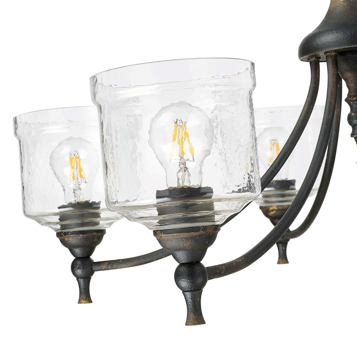 Golden Lighting Keating 33in 6-Light Chandelier | Farmhouse Antique Black Iron and Hammered Water Glass | Dining Room & Foyer | Model 0806-6 ABI-HWG