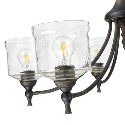 Golden Lighting Keating 33in 6-Light Chandelier | Farmhouse Antique Black Iron and Hammered Water Glass | Dining Room & Foyer | Model 0806-6 ABI-HWG
