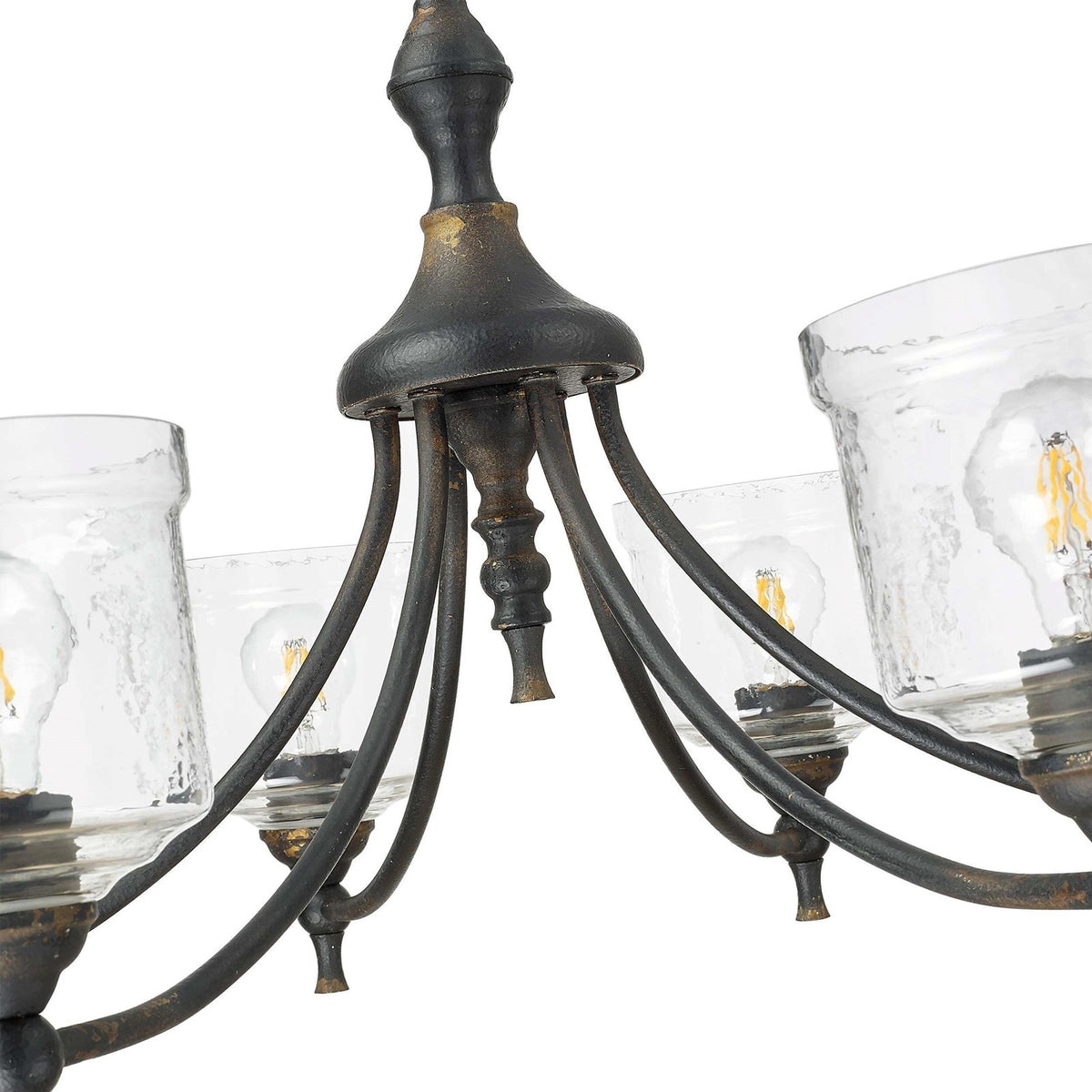 Golden Lighting Keating 33in 6-Light Chandelier | Farmhouse Antique Black Iron and Hammered Water Glass | Dining Room & Foyer | Model 0806-6 ABI-HWG