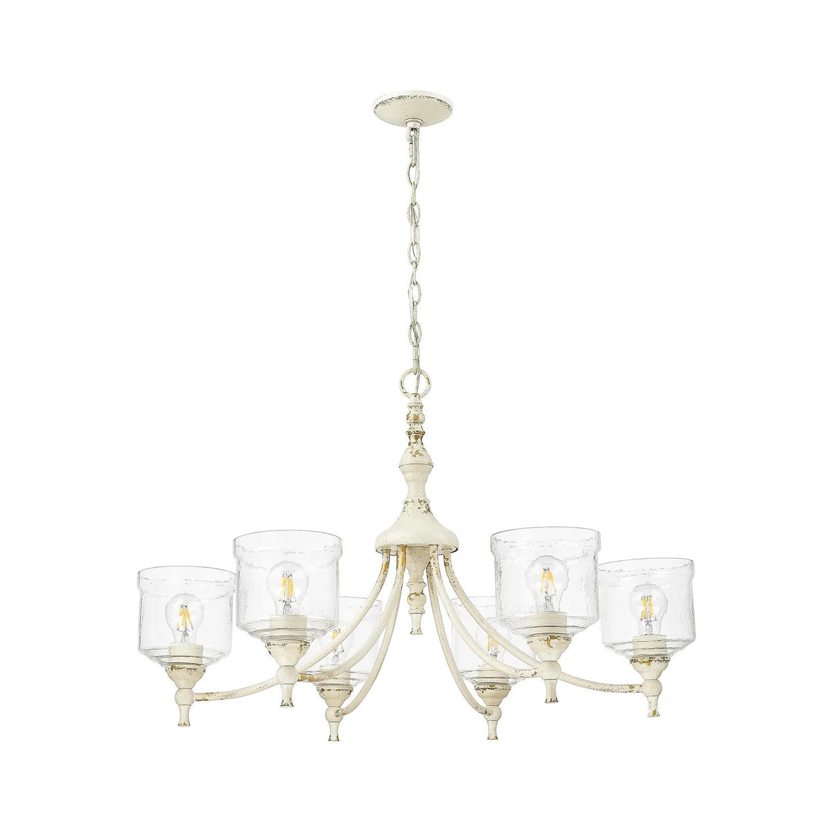 Golden Lighting Keating 33in 6-Light Chandelier | Farmhouse Antique Ivory and Hammered Water Glass | Dining Room & Foyer | Model 0806-6 AI-HWG
