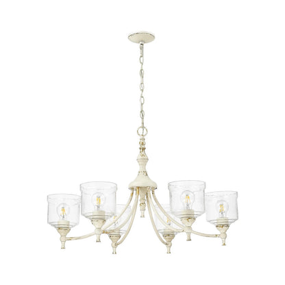 Golden Lighting Keating 33in 6-Light Chandelier | Farmhouse Antique Ivory and Hammered Water Glass | Dining Room & Foyer | Model 0806-6 AI-HWG
