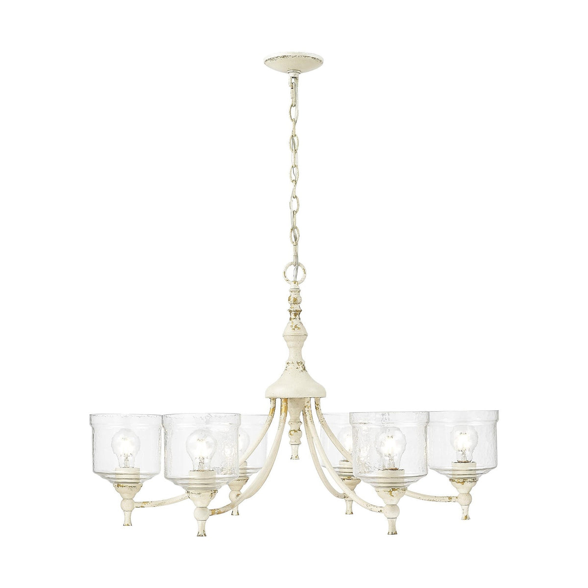 Golden Lighting Keating 33in 6-Light Chandelier | Farmhouse Antique Ivory and Hammered Water Glass | Dining Room & Foyer | Model 0806-6 AI-HWG