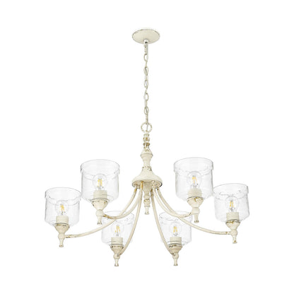 Golden Lighting Keating 33in 6-Light Chandelier | Farmhouse Antique Ivory and Hammered Water Glass | Dining Room & Foyer | Model 0806-6 AI-HWG