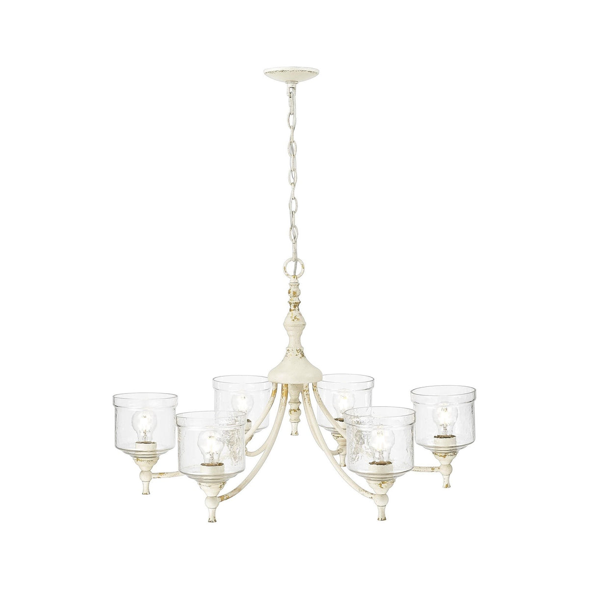 Golden Lighting Keating 33in 6-Light Chandelier | Farmhouse Antique Ivory and Hammered Water Glass | Dining Room & Foyer | Model 0806-6 AI-HWG