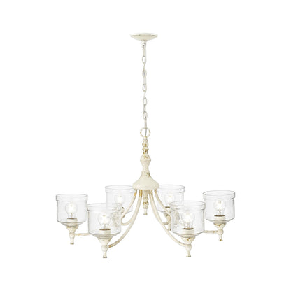 Golden Lighting Keating 33in 6-Light Chandelier | Farmhouse Antique Ivory and Hammered Water Glass | Dining Room & Foyer | Model 0806-6 AI-HWG