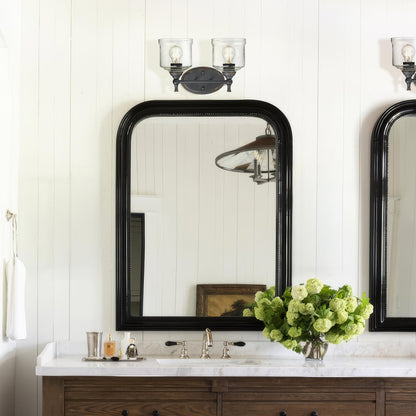 Golden Lighting Keating 15in 2-Light Vanity Light | Country Farmhouse Antique Black Iron and Hammered Water Glass | Bathroom | Model 0806-BA2 ABI-HWG