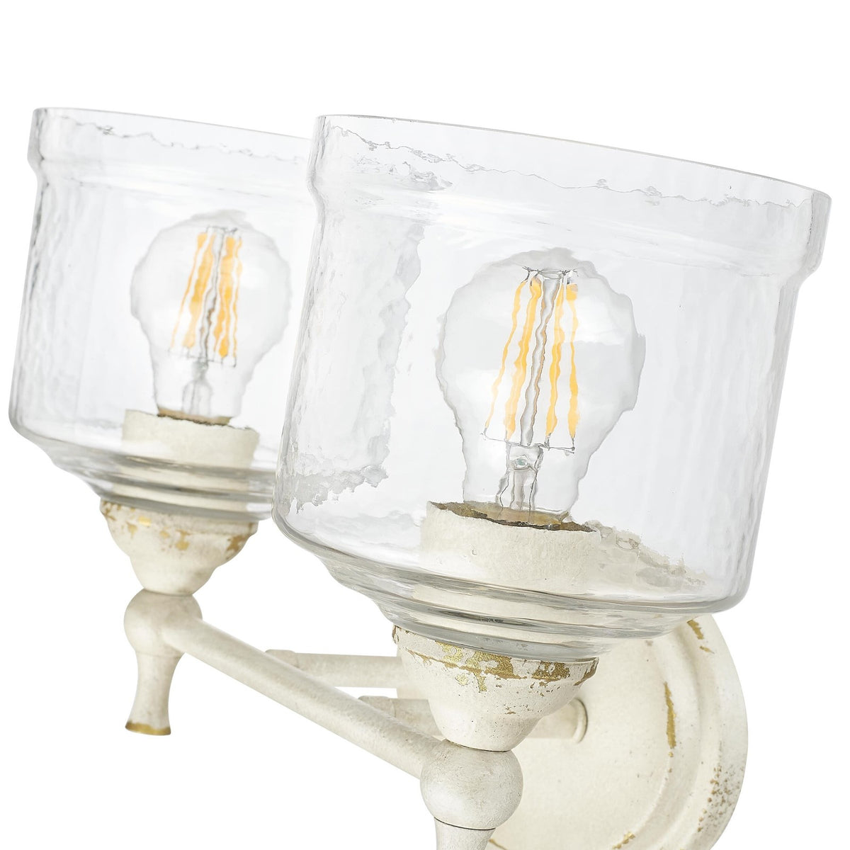 Golden Lighting Keating 15in 2-Light Vanity Light | Country Farmhouse Antique Ivory and Hammered Water Glass | Bathroom | Model 0806-BA2 AI-HWG