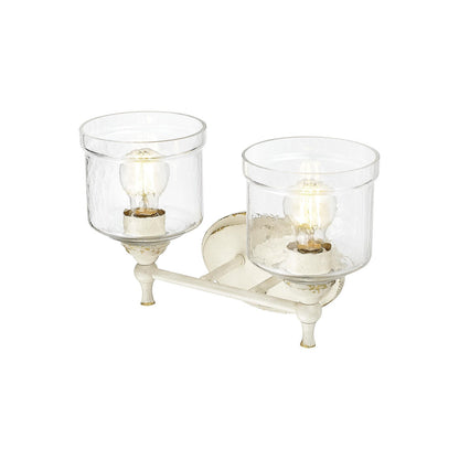 Golden Lighting Keating 15in 2-Light Vanity Light | Country Farmhouse Antique Ivory and Hammered Water Glass | Bathroom | Model 0806-BA2 AI-HWG