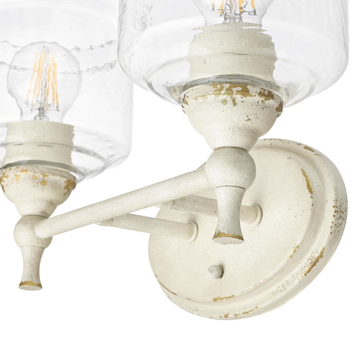 Golden Lighting Keating 15in 2-Light Vanity Light | Country Farmhouse Antique Ivory and Hammered Water Glass | Bathroom | Model 0806-BA2 AI-HWG