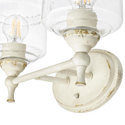 Golden Lighting Keating 15in 2-Light Vanity Light | Country Farmhouse Antique Ivory and Hammered Water Glass | Bathroom | Model 0806-BA2 AI-HWG