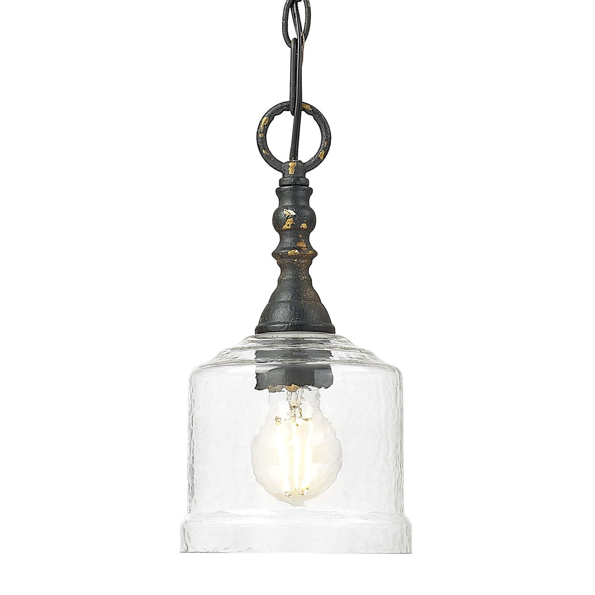 Golden Lighting Keating 6in 1-Light Pendant | Country Farmhouse Antique Black Iron and Hammered Water Glass | Kitchen | Model 0806-M1L ABI-HWG