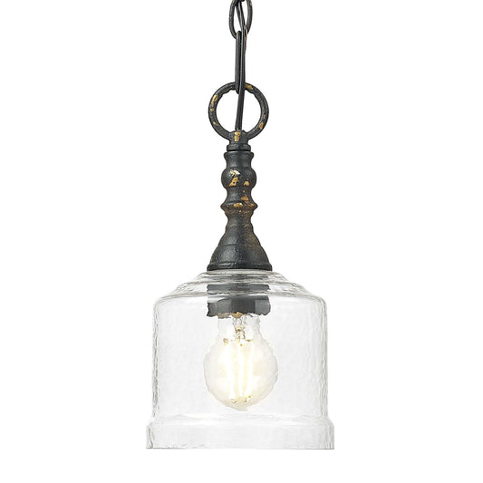 Golden Lighting Keating 6in 1-Light Pendant | Country Farmhouse Antique Black Iron and Hammered Water Glass | Kitchen | Model 0806-M1L ABI-HWG