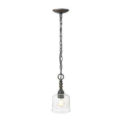 Golden Lighting Keating 6in 1-Light Pendant | Country Farmhouse Antique Black Iron and Hammered Water Glass | Kitchen | Model 0806-M1L ABI-HWG