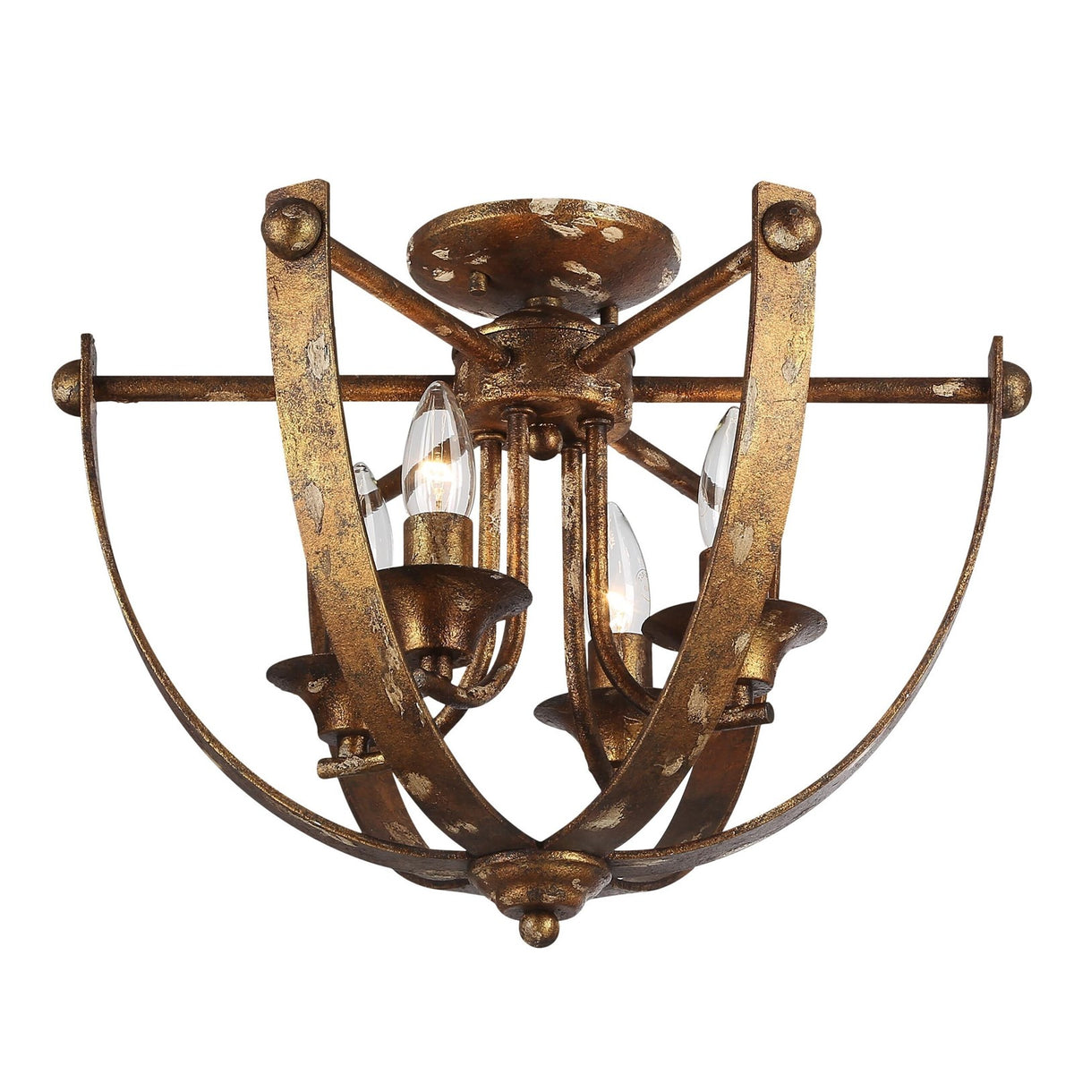 Golden Lighting Victoria 17in 4-Light Semi-Flush Mount | Traditional Heirloom Gold Steel | Entryway & Bedroom | Model 0815-4SF HG