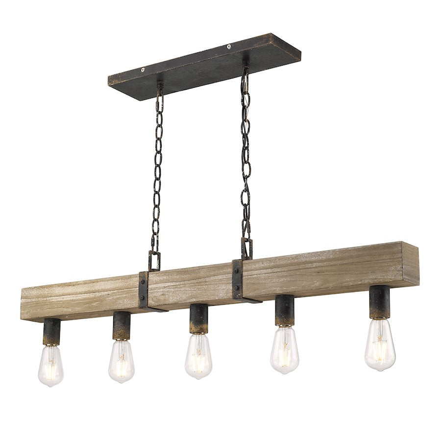 5 Light Linear Pendant, Antique Black Iron