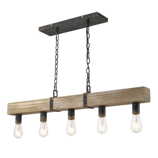 5 Light Linear Pendant, Antique Black Iron