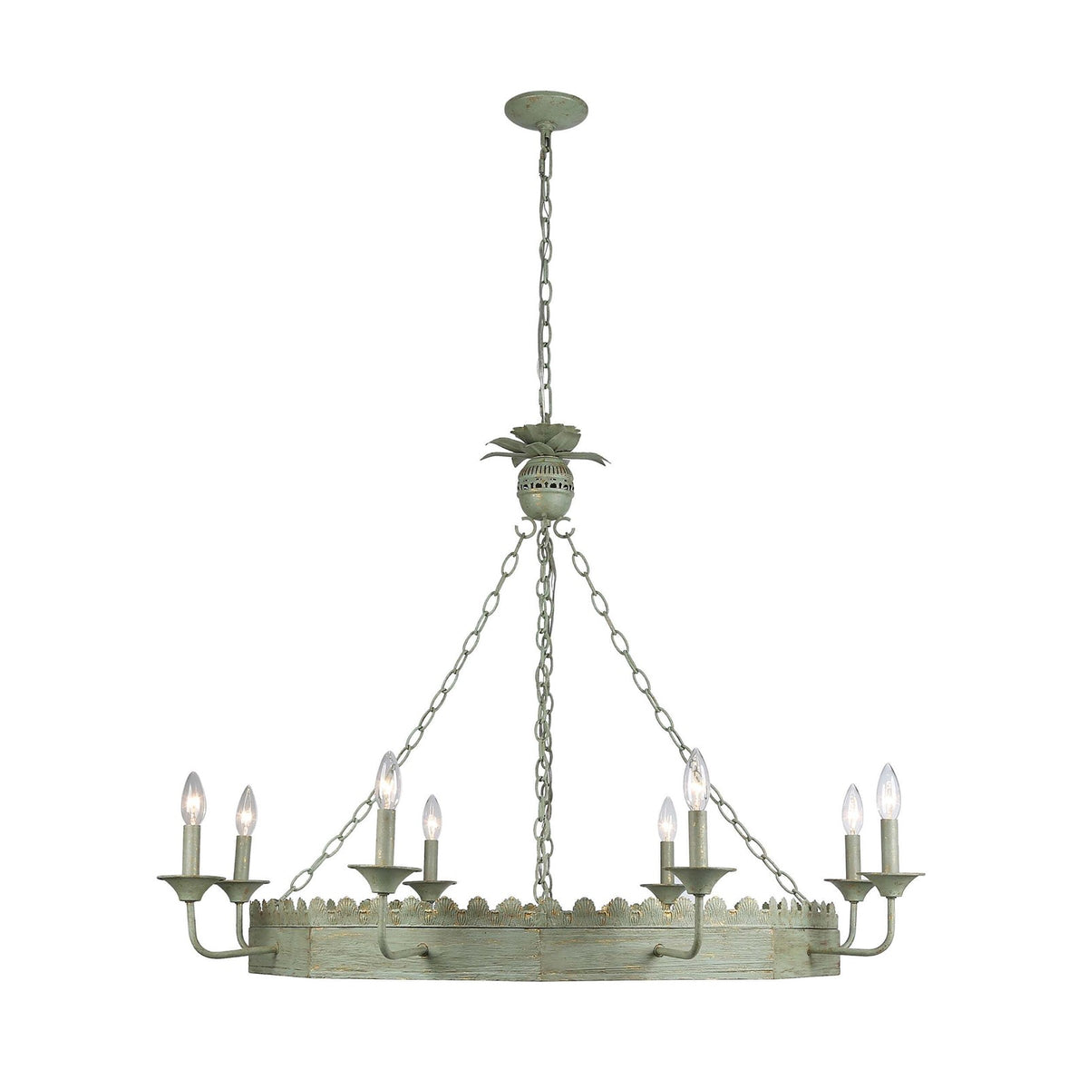 Golden Lighting Finley 42in 8-Light Chandelier | Traditional Vintage Sage Steel and Wood | Dining Room & Foyer | 42 x 42 x 32 in | Model 0838-8 VS
