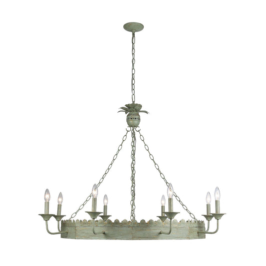 Golden Lighting Finley 42in 8-Light Chandelier | Traditional Vintage Sage Steel and Wood | Dining Room & Foyer | 42 x 42 x 32 in | Model 0838-8 VS