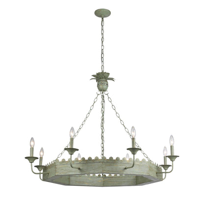 Golden Lighting Finley 42in 8-Light Chandelier | Traditional Vintage Sage Steel and Wood | Dining Room & Foyer | 42 x 42 x 32 in | Model 0838-8 VS