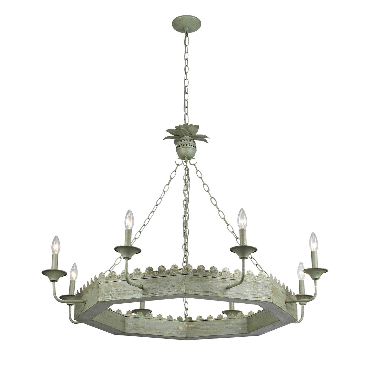 Golden Lighting Finley 42in 8-Light Chandelier | Traditional Vintage Sage Steel and Wood | Dining Room & Foyer | 42 x 42 x 32 in | Model 0838-8 VS