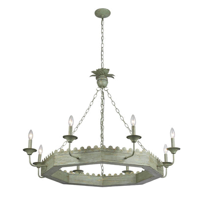 Golden Lighting Finley 42in 8-Light Chandelier | Traditional Vintage Sage Steel and Wood | Dining Room & Foyer | 42 x 42 x 32 in | Model 0838-8 VS