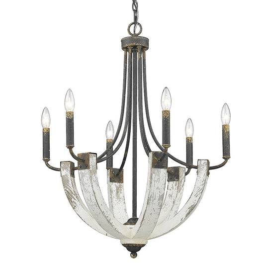 6 Light Chandelier, Antique Black Iron