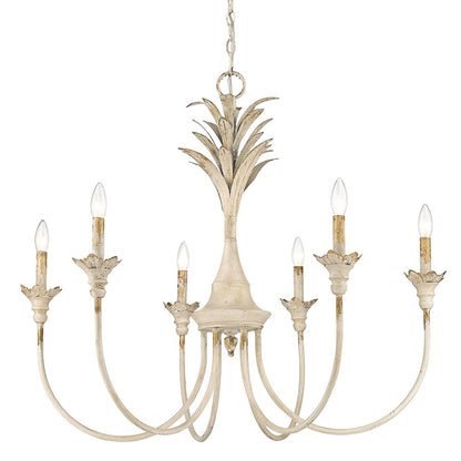 6 Light Chandelier, Antique Ivory