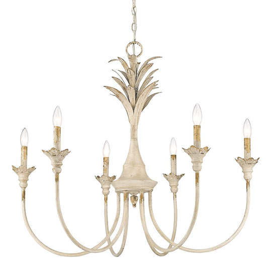 6 Light Chandelier, Antique Ivory