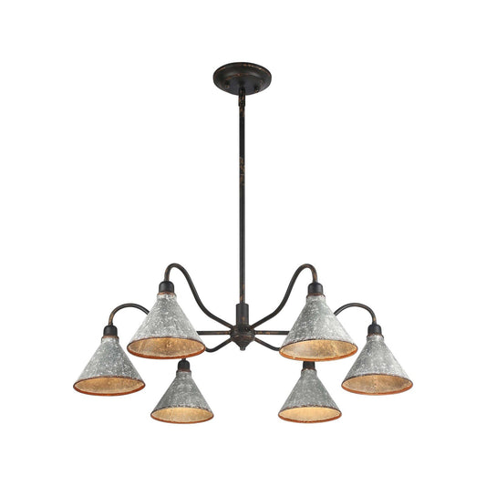 Golden Lighting Jasper 38in 6-Light Chandelier | Farmhouse Antique Black Iron and Galvanized Steel | Dining Room & Foyer | Model 0877-6 ABI-GV