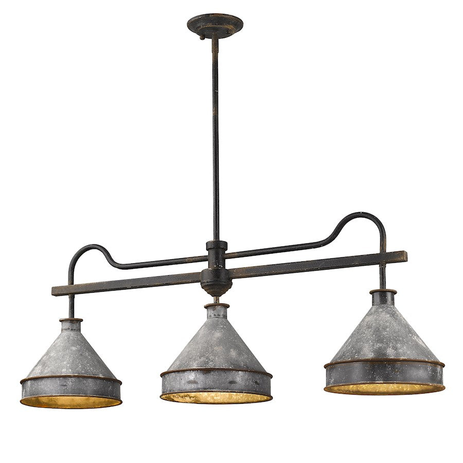 3 Light Linear Pendant, Black Iron
