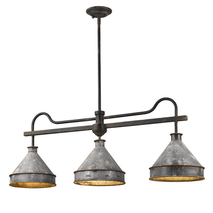 3 Light Linear Pendant, Black Iron