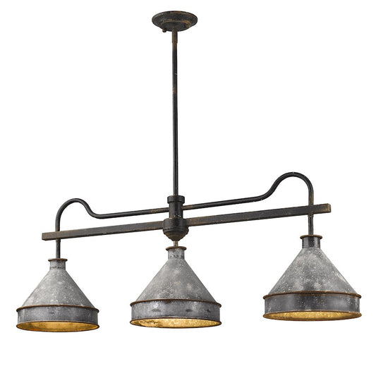 3 Light Linear Pendant, Black Iron