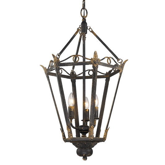 3 Light Pendant, Antique Black Iron