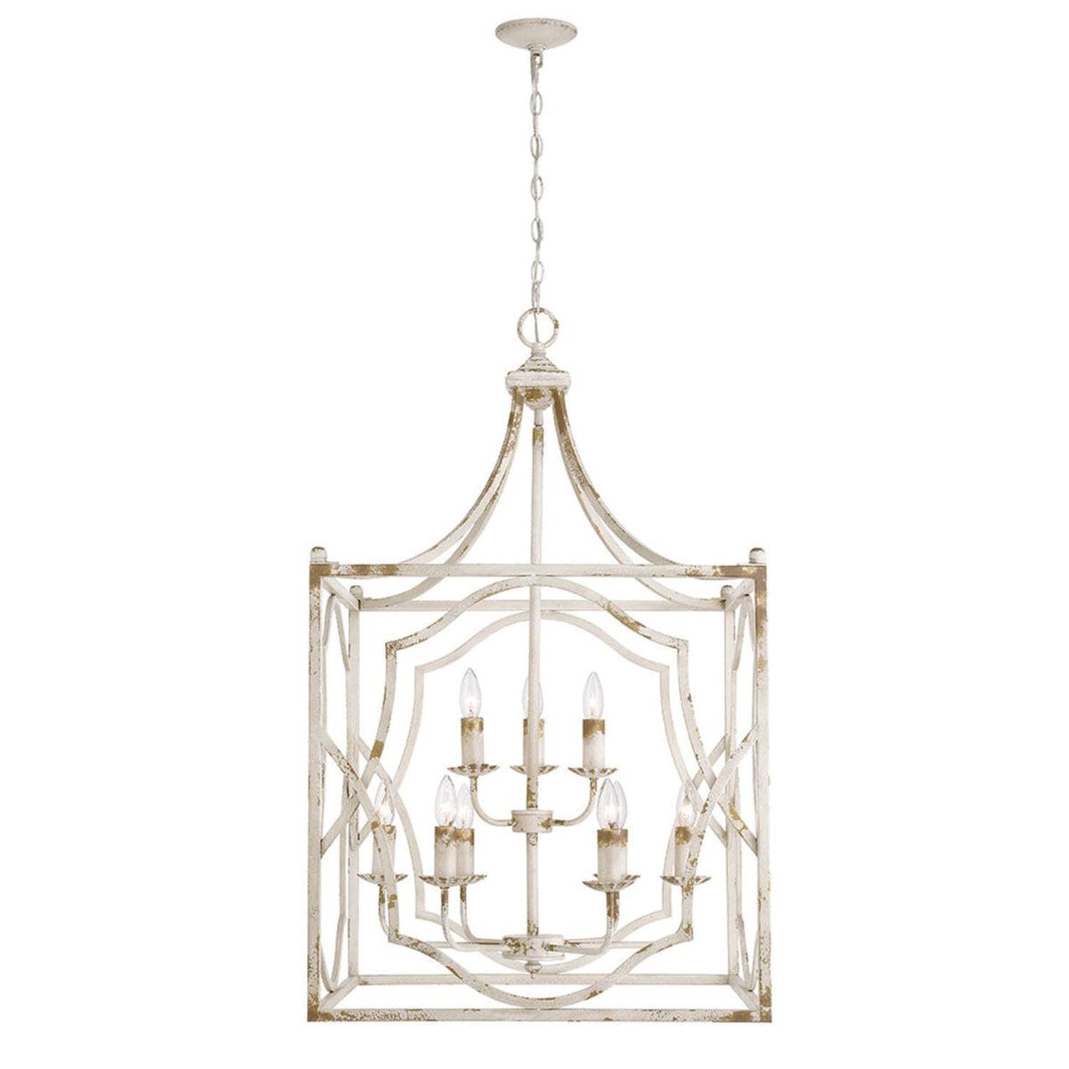 Golden Lighting Laurent 24in 9-Light Pendant | Traditional Antique Ivory Steel | Foyer & Dining Room | 24 x 24 x 40.5 in | Model 0885-9P AI