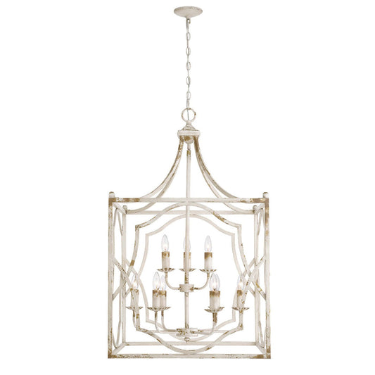 Golden Lighting Laurent 24in 9-Light Pendant | Traditional Antique Ivory Steel | Foyer & Dining Room | 24 x 24 x 40.5 in | Model 0885-9P AI