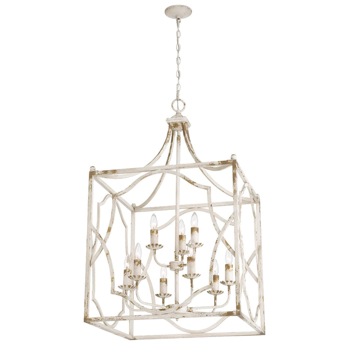 Golden Lighting Laurent 24in 9-Light Pendant | Traditional Antique Ivory Steel | Foyer & Dining Room | 24 x 24 x 40.5 in | Model 0885-9P AI